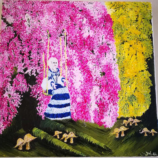 The fairy in the garden / 50 cm x 50 cm: Før 8.500 kr / NU 4.500 kr.